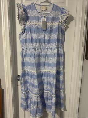 Sail to Sable Blue and White Floral Tiered Dress